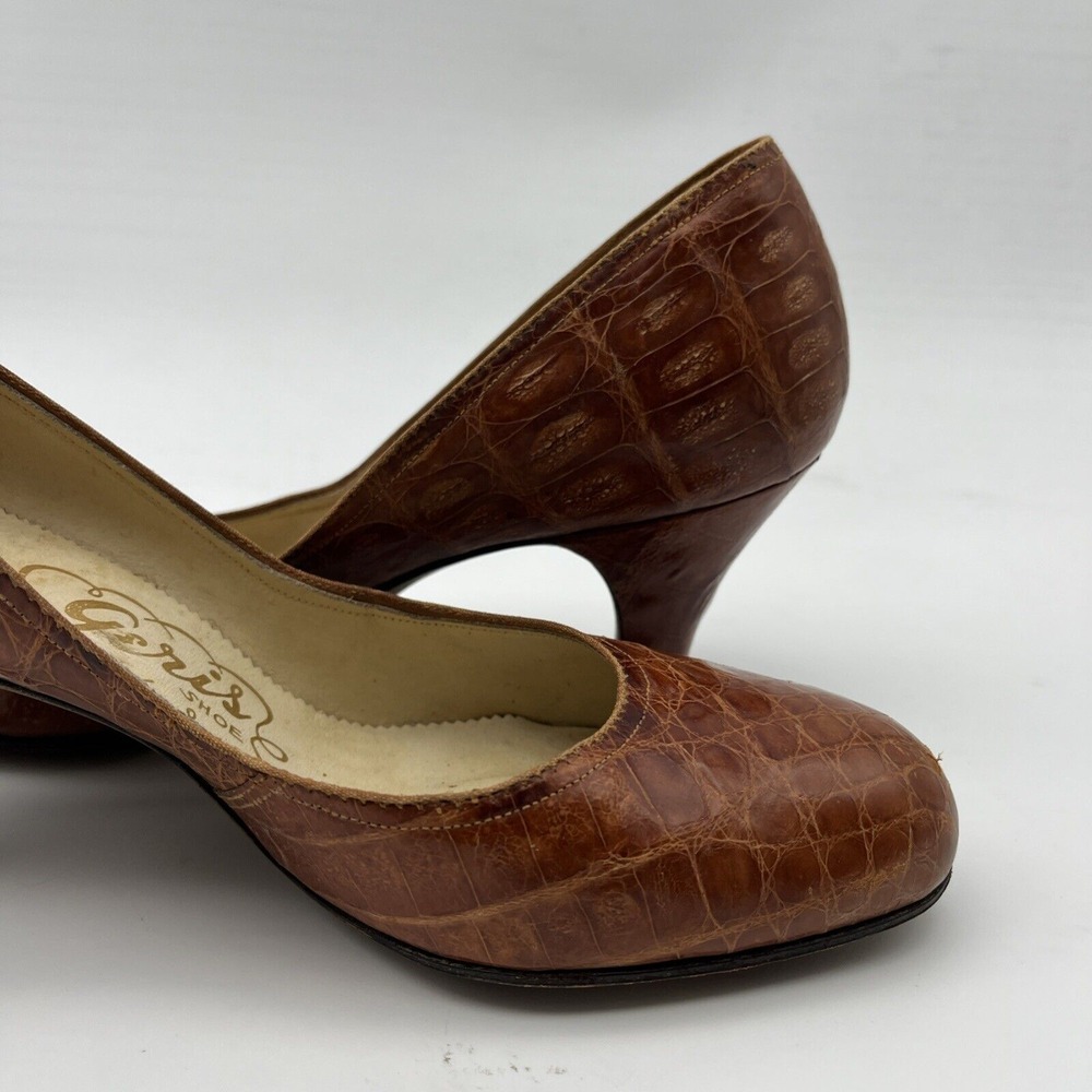 Vintage Geri's GENUINE ALLIGATOR HONEY BROWN 3" High Heel Women's Shoe Sz 9 - Picture 13 of 16